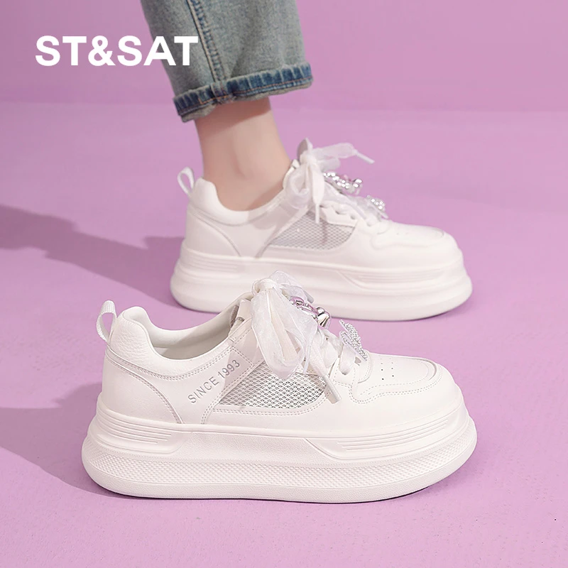 星期六女鞋旗舰店春夏新款网面厚底百搭休闲小熊点缀韩版女板鞋