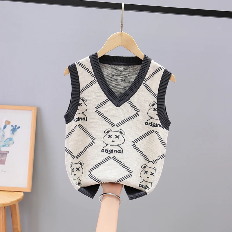 男童纯棉薄款毛衣马甲2025春秋装中大童儿童春季学生针织背心外穿