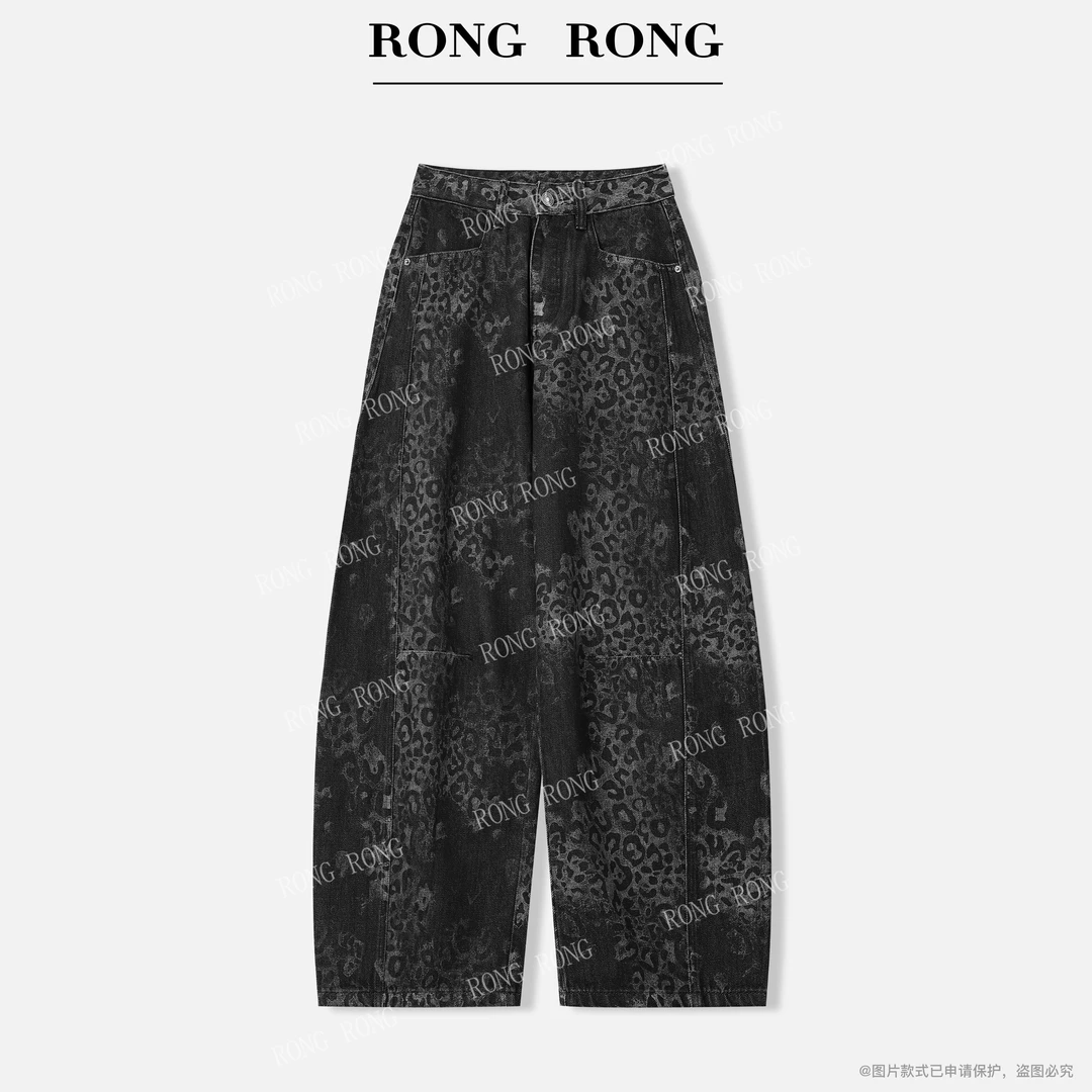 溶溶【黑金豹纹】RONGRONG 高腰豹纹印花通勤复古风直筒牛仔裤W0293
