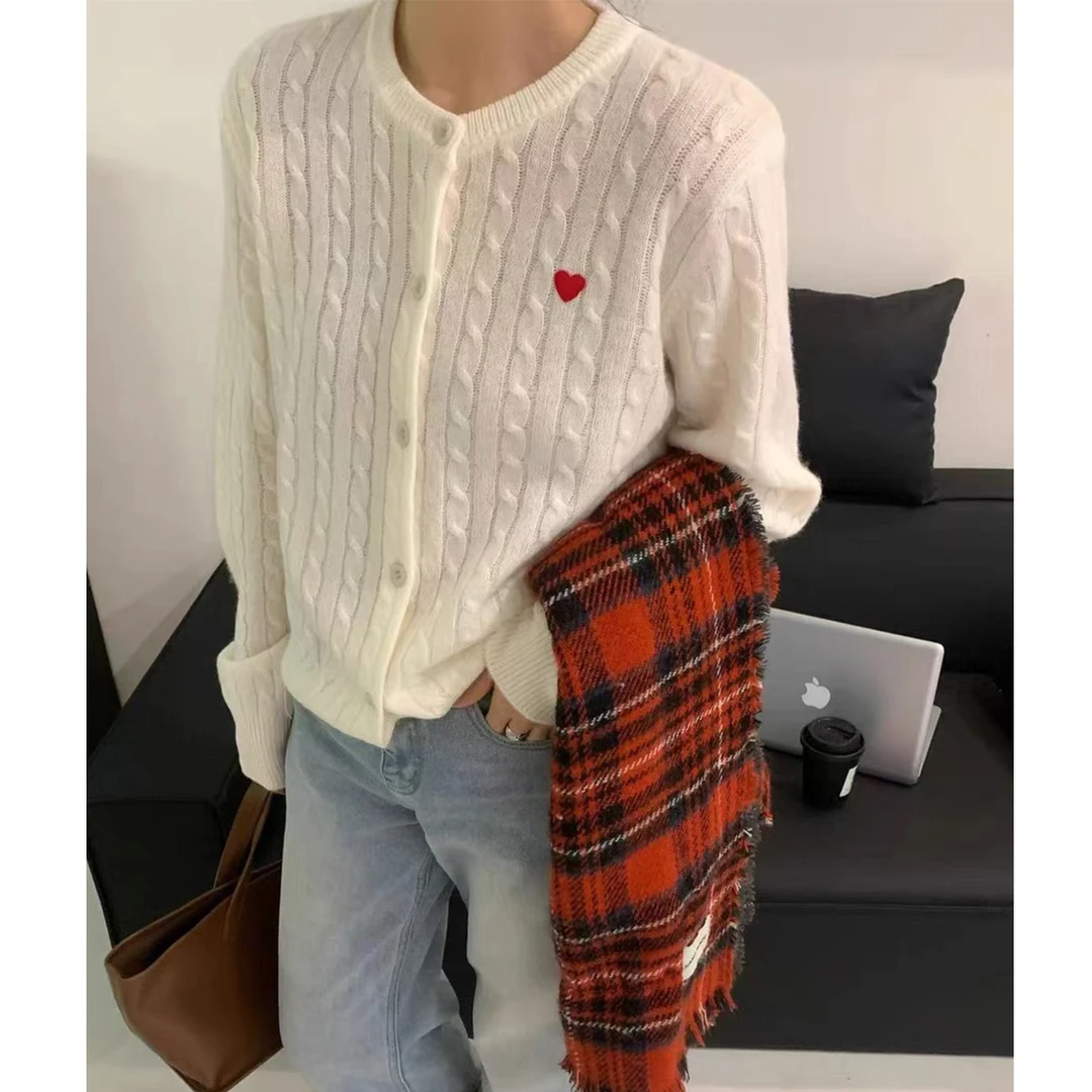 【八节爱心标】圆领纯色八节针织开衫女新款毛衣外套  SEL-5512