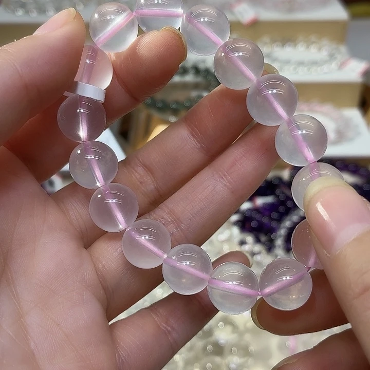 玉粉水卡12mm手串