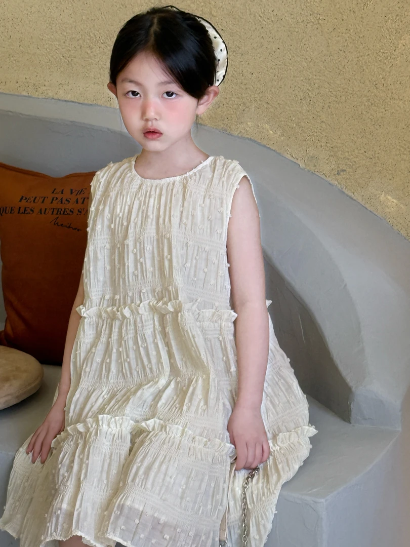 9061儿童拼接褶皱连衣裙 女童韩系提花公主风连衣裙