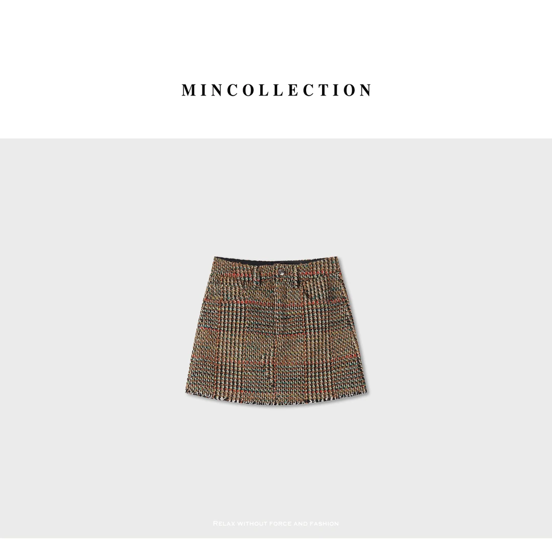 DE Mincollection花呢半裙/定制格纹羊毛混纺小香风半身裙40393