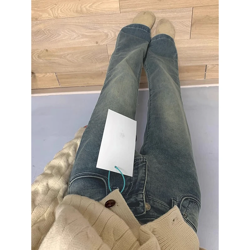 加绒加厚微喇叭牛仔裤女高腰显瘦大码胖mm秋冬季弹力拖地马蹄裤子