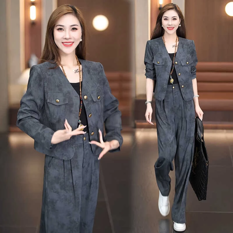 时尚休闲套装女2025年秋季新款显瘦气质洋气时髦外套阔腿裤两件套