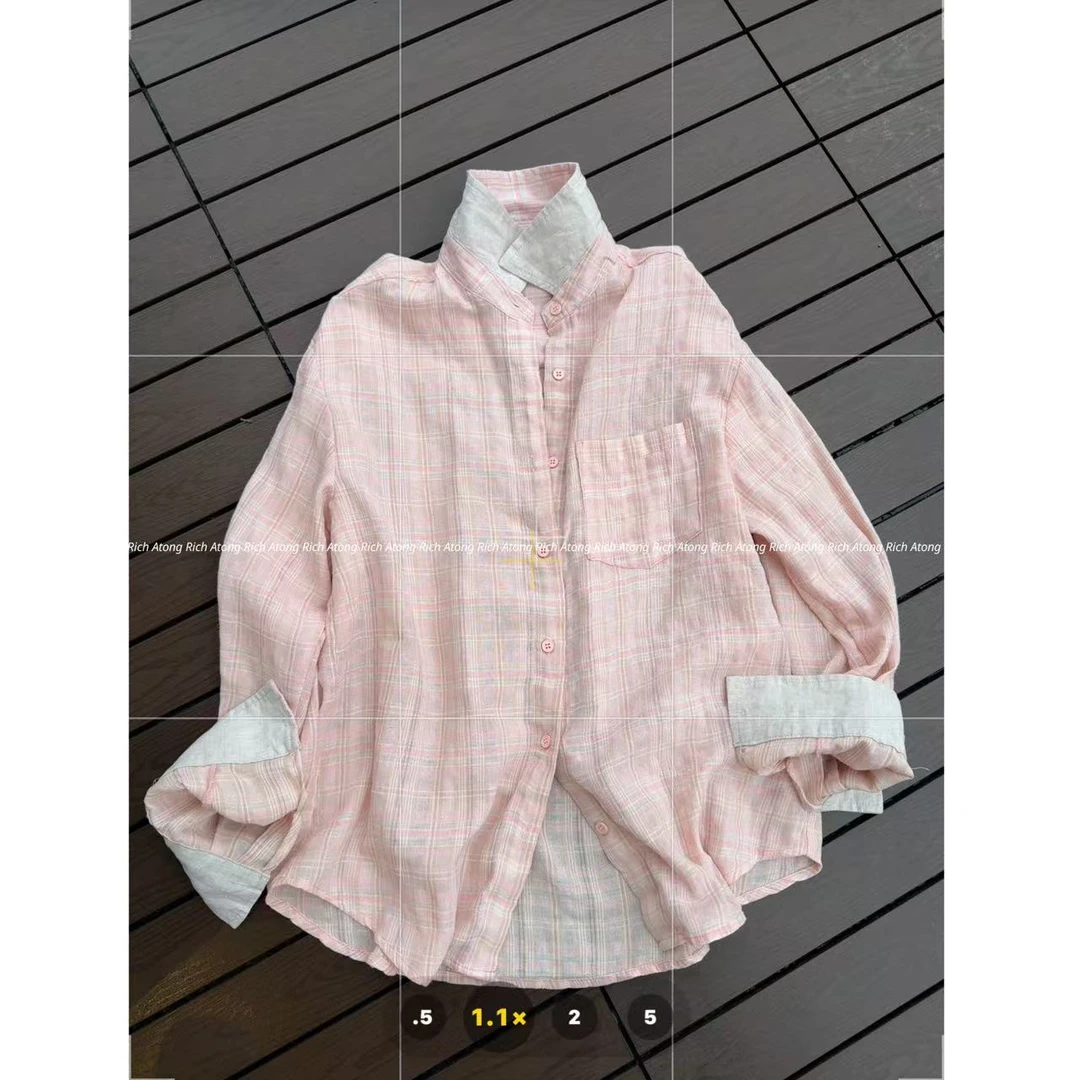 atong/阿彤-【粉格】-2025 春夏粉条高品亚麻小众衬衫0327-09