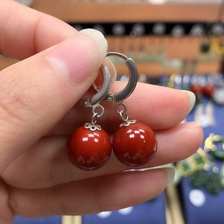 玛瑙/玉髓银S925镶嵌耳环12左右卡扣