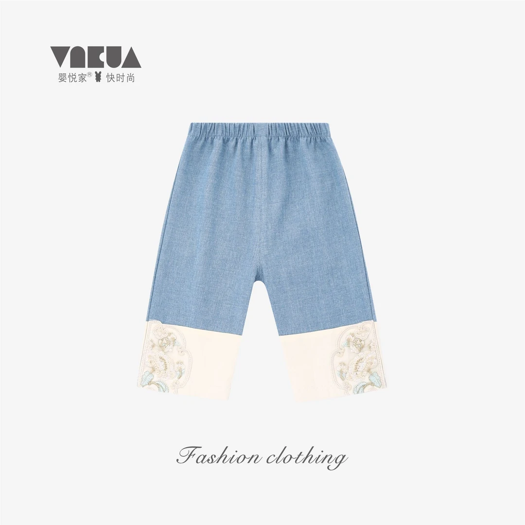 婴悦家春夏女宝宝阔腿宽松百搭女童复古格蕾丝牛仔裤87101预售