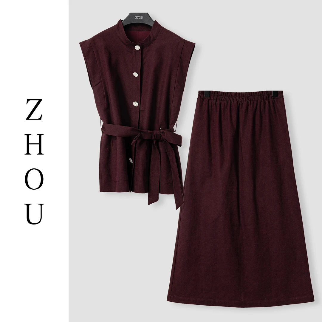 （周哥甄选）酒红时尚套装-24171