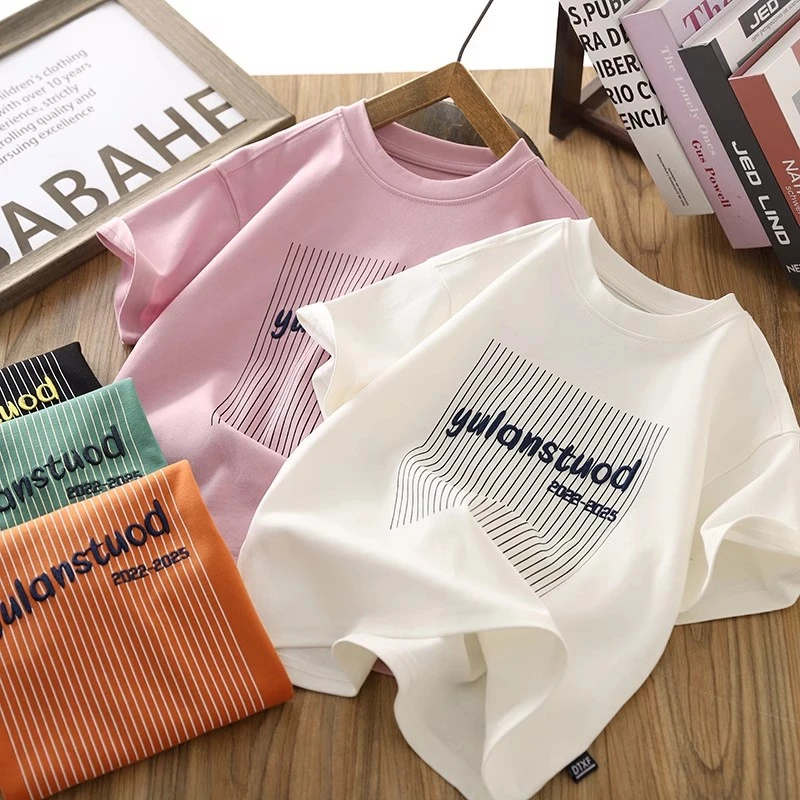 男童短袖T恤2025夏季新款纯棉儿童圆领刺绣洋气上衣中大童半袖潮