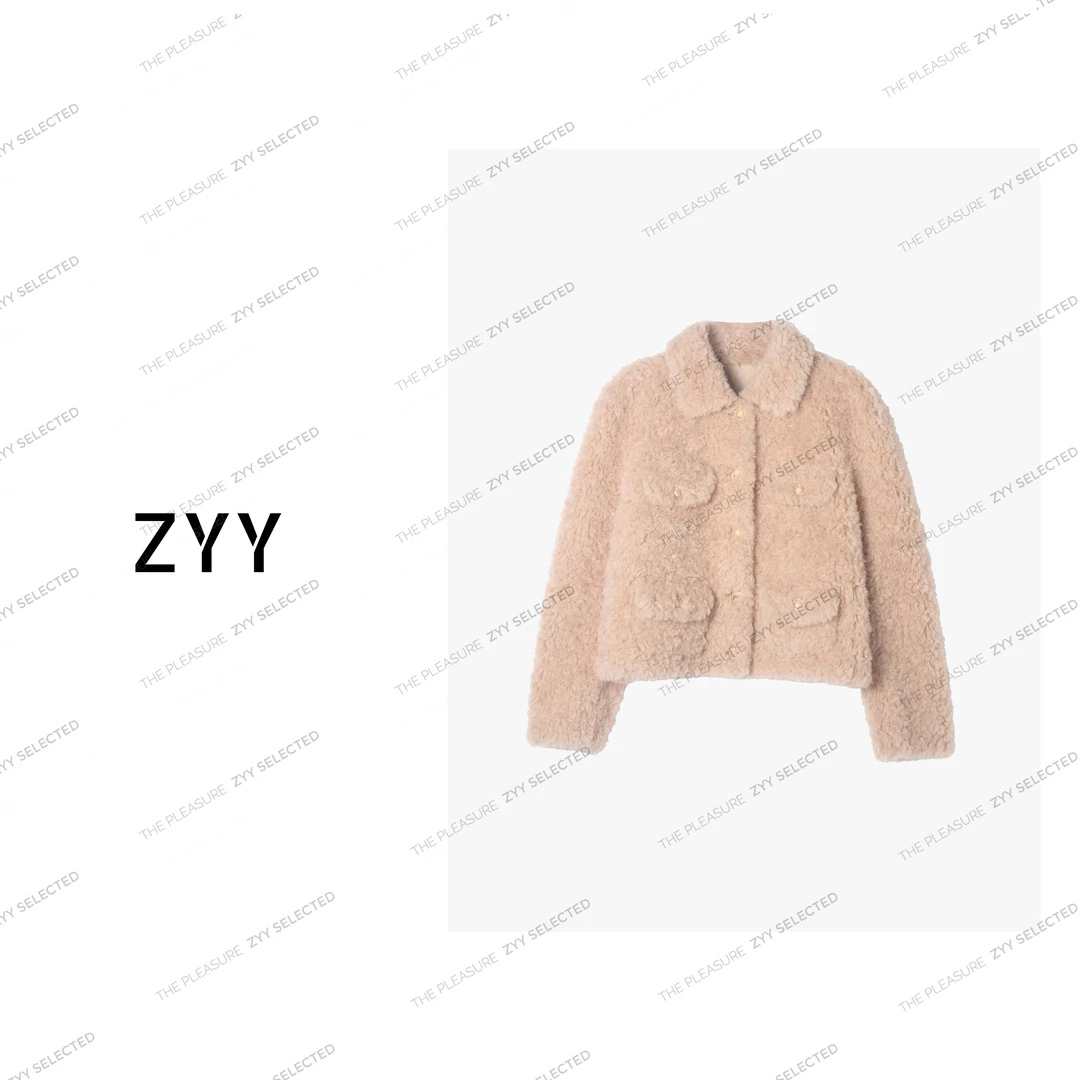ZYY【冬季恋歌】2025/S新品皮毛一体翻领绵羊毛外套女X25QDWT04324