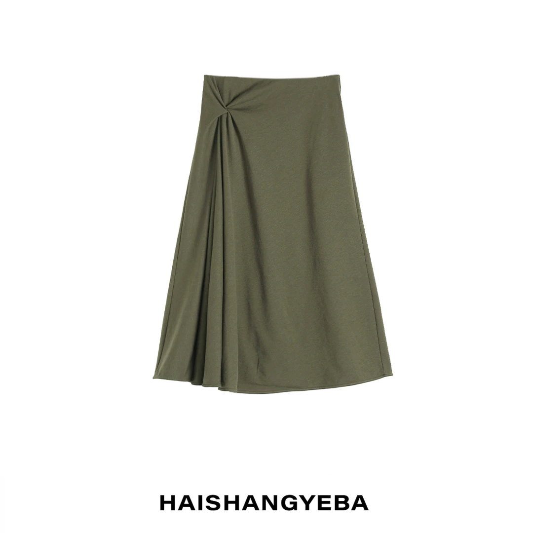 【海上叶爸】新款2025春秋百搭醋酸天丝松紧腰显瘦宽松设计款半身裙