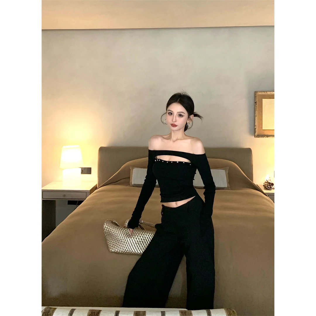 时髦复古设计感辣妹显瘦上衣百搭裤子套装#22657