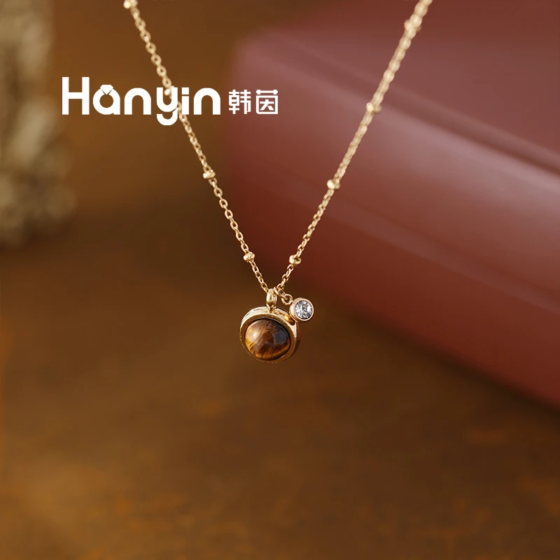 简约大气双面福饼虎眼石搭配超闪小气泡不掉色项链