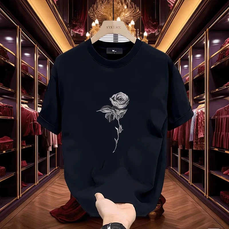 25新款百搭男款圆领短袖潮流百搭款纯棉印花韩版时尚休闲运动上衣