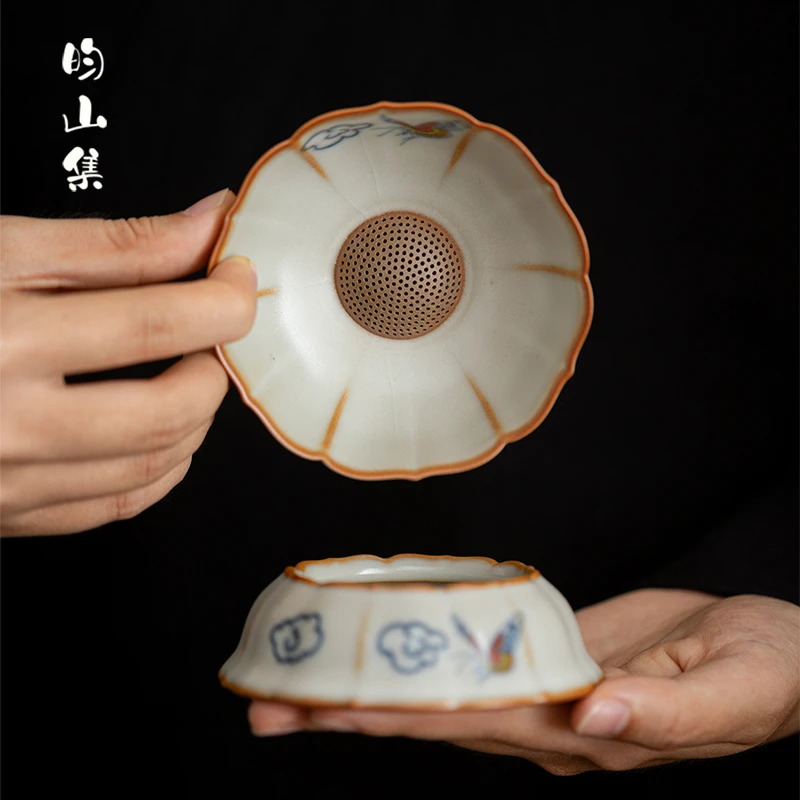 汝窑茶漏组茶叶过滤网中式复古陶瓷家用茶滤全瓷一体泡茶器茶配件