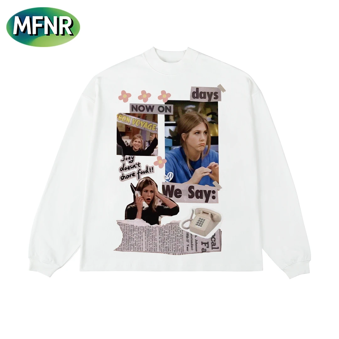 美式复古重磅纯棉打底印花长袖男女情侣街头圆领款百搭秋冬T恤衫