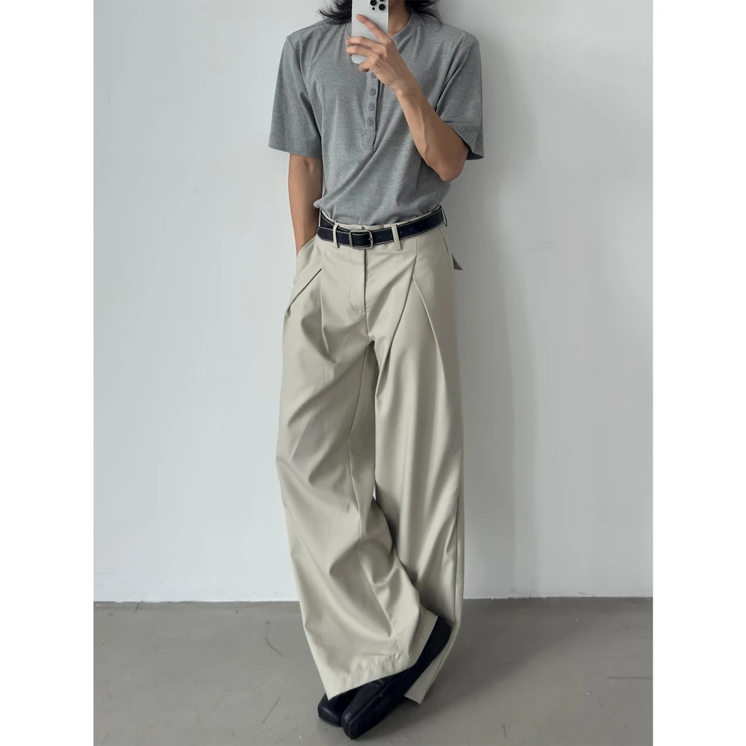 MASONSOUL 立体褶皱阔腿西裤宽松设计廓形休闲直筒男女潮牌长裤子