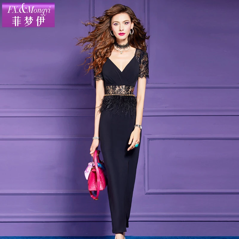 菲梦伊夏季新款气质高贵性感主持人优雅名媛宴会时尚连衣裙63390
