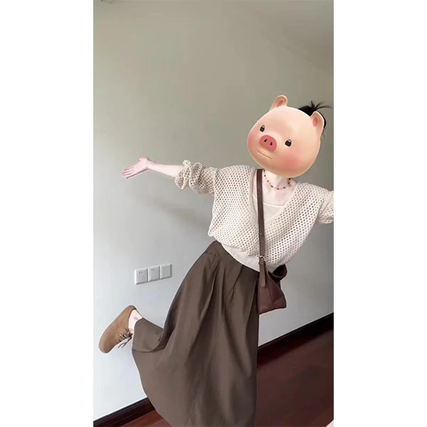 韩系秋季新款气质宽松镂空针织衫上衣背心高腰半身裙中长裙套装女