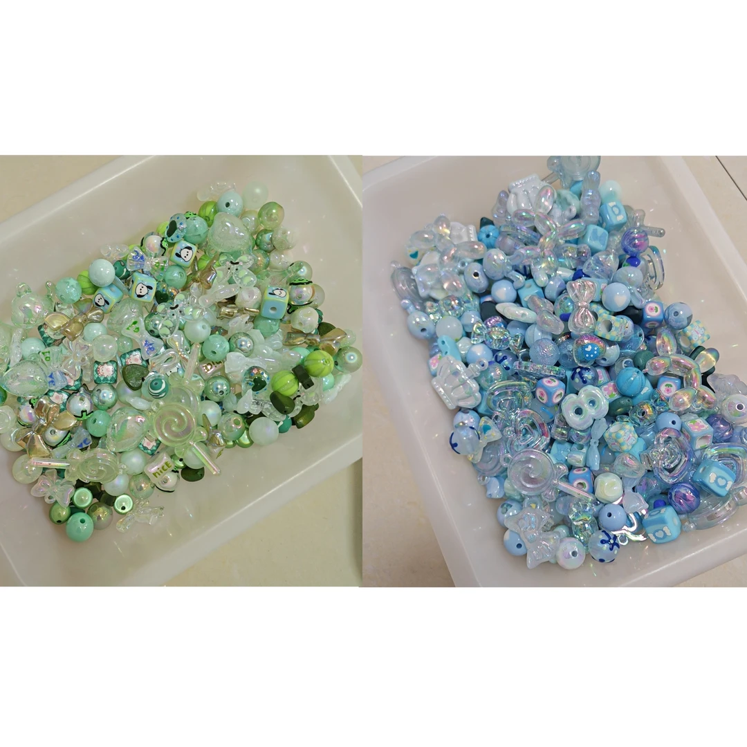 蓝色绿色高货混款diy饰品配件清新可爱串珠子滴油镀UV吊坠手绘珠