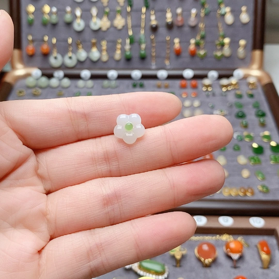 银S925镶嵌和田玉耳饰安**1