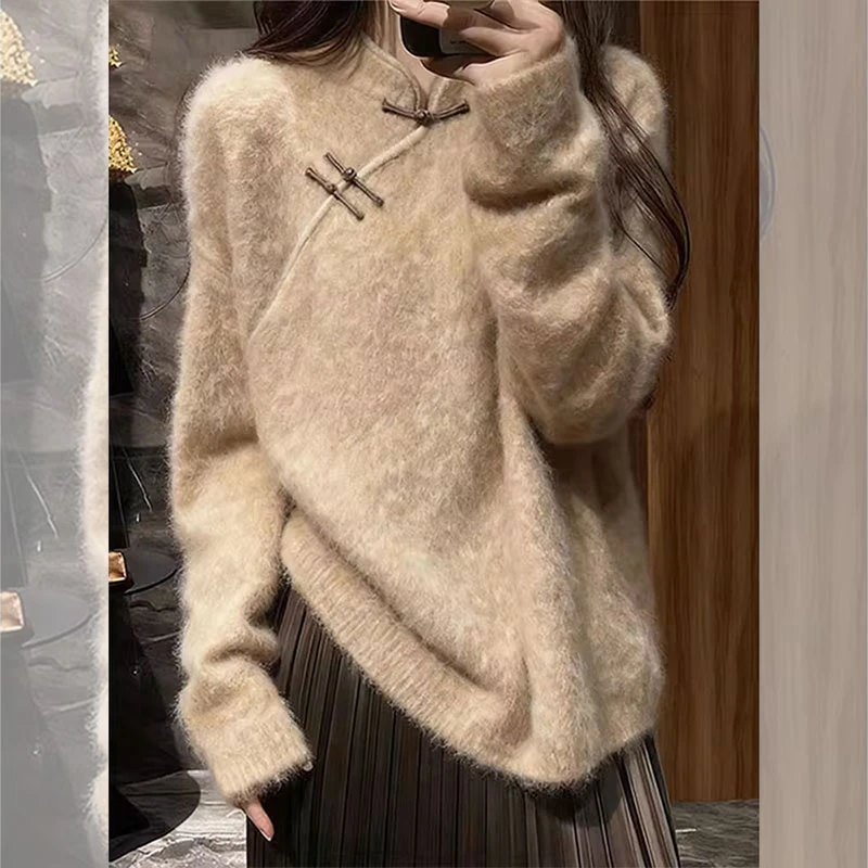 冬季新款针织衫毛衣女时尚百搭设计感新中式上衣独特漂亮别致小衫