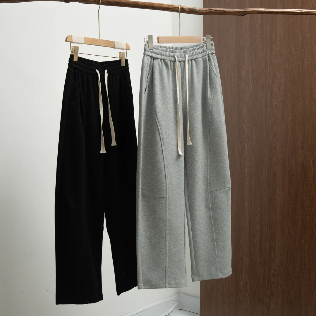 春秋新品高腰显瘦弯刀裤女针织抽绳休闲裤百搭运动裤美式香蕉裤