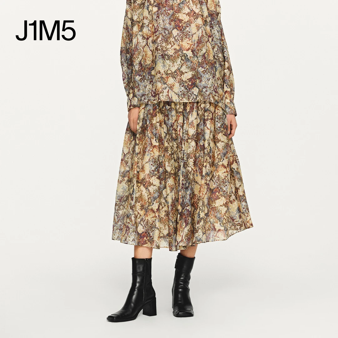 J1M5买手店 INTO THE EAST 25秋冬 马赛克宽腰碎褶丝棉半裙