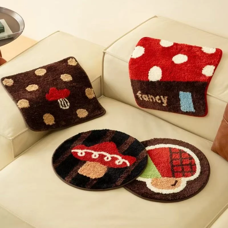 可爱蘑力波波红棕色坐垫垫子方圆42cm*42cm