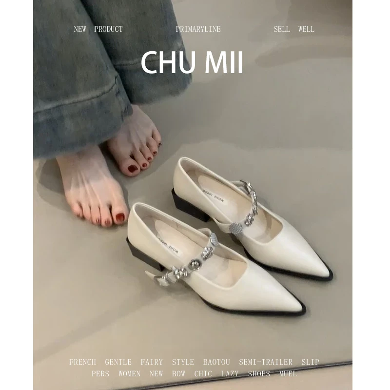 羊皮版~法式气质粗跟玛丽珍鞋女不磨脚尖头高跟单鞋软皮奶奶鞋