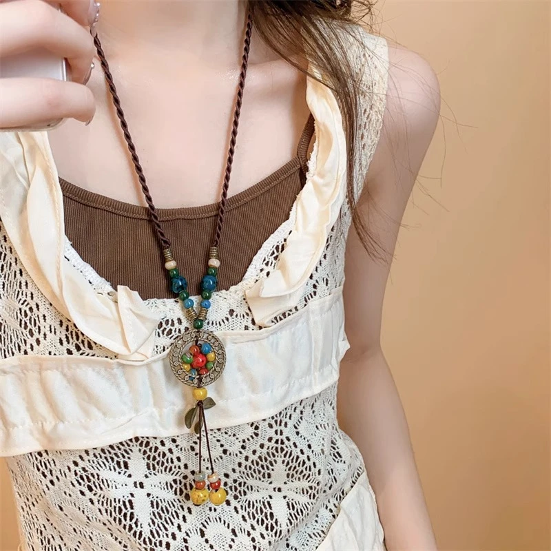 铜布艺项链 新中式民族风长款项链女小众独特流苏挂脖配饰锁骨链