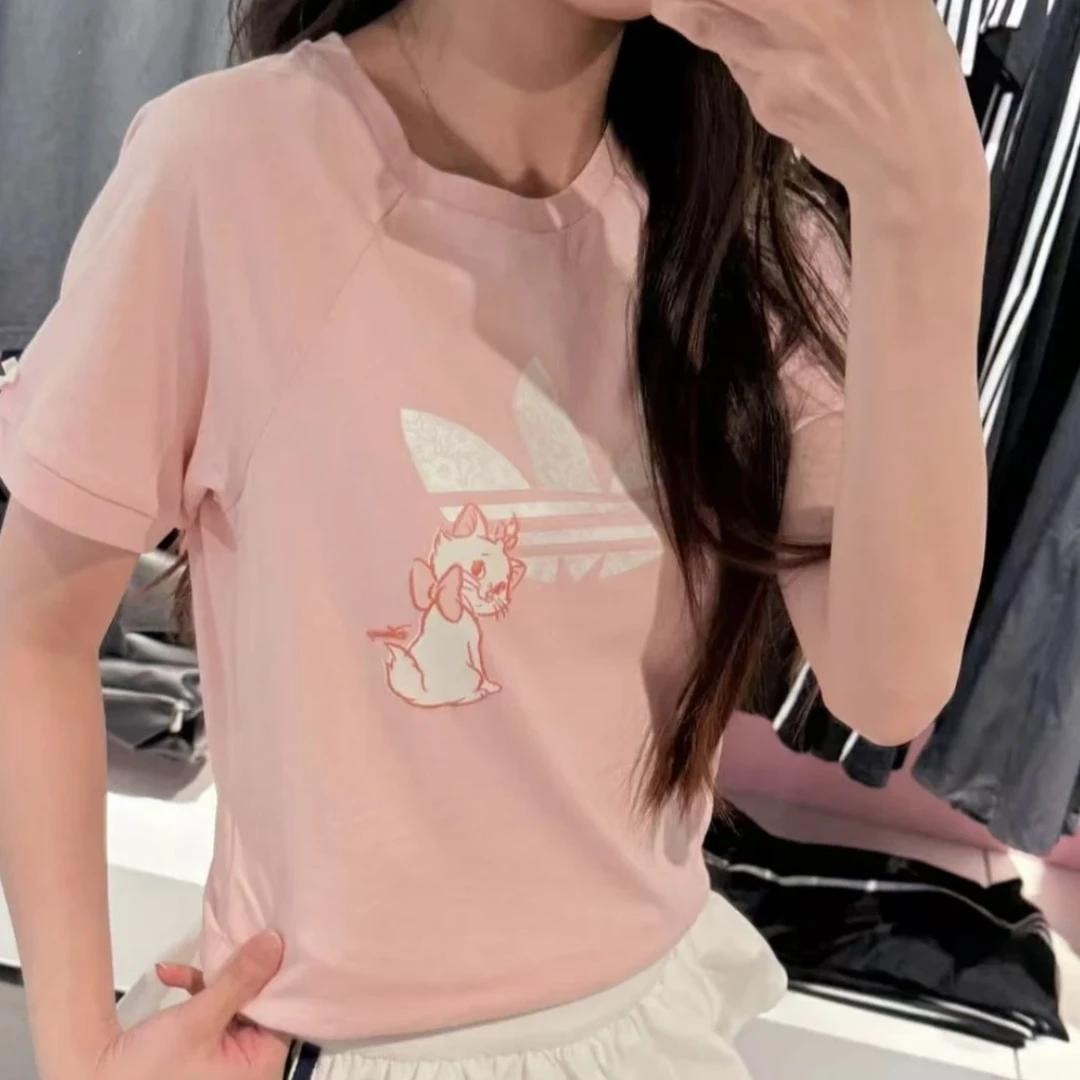 adidas/阿迪达斯三叶草女款 迪士尼玛丽猫欧若风纯棉短袖KC3097