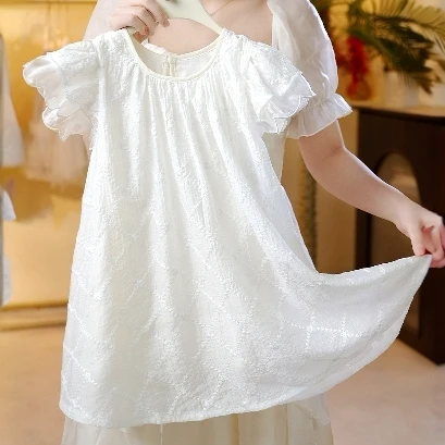 夏季儿童女童甜美公主裙夏款仙气女宝纯色连衣裙X24204