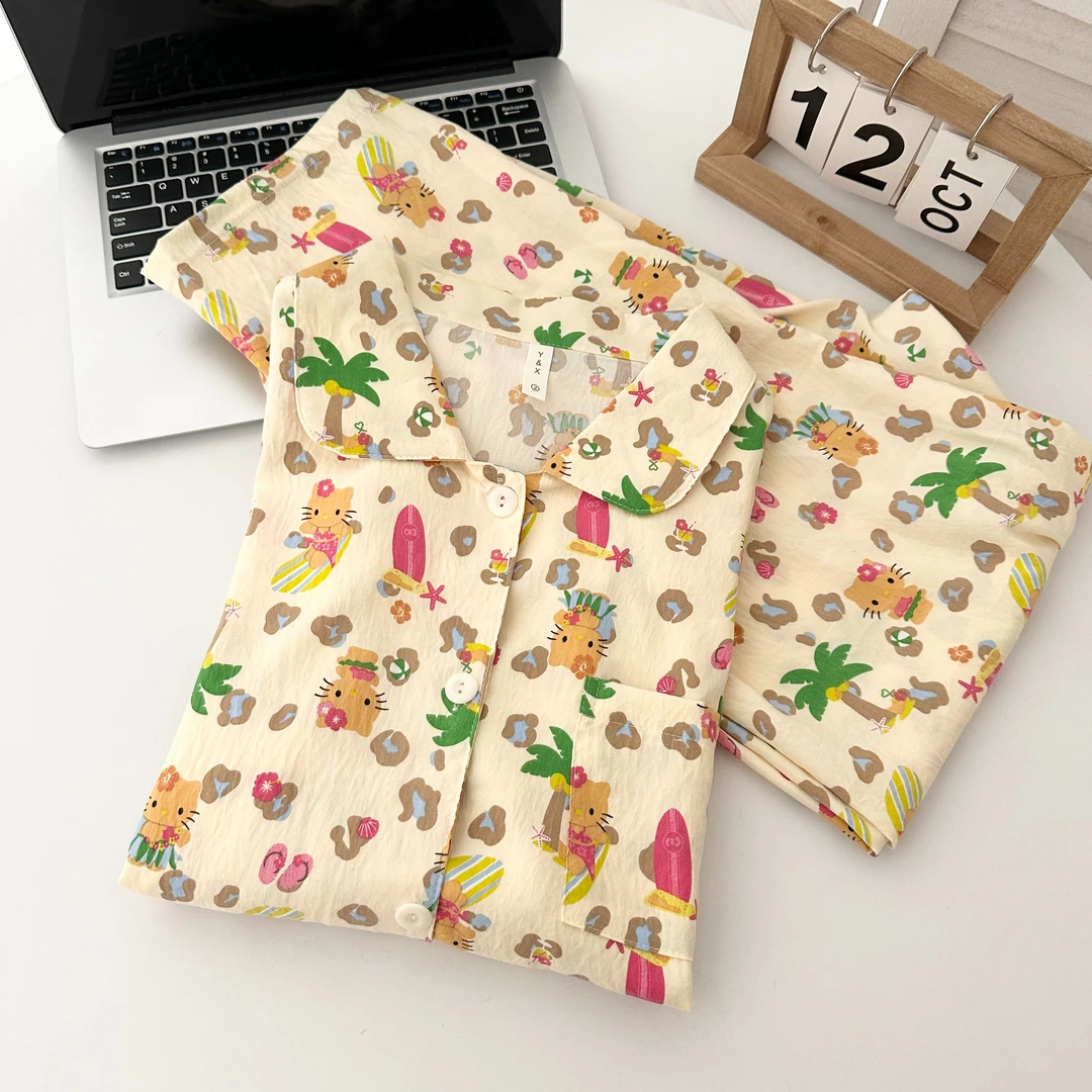 新款睡衣女秋季少女风夏威夷KT猫长袖长裤云朵棉高级感家居服套装