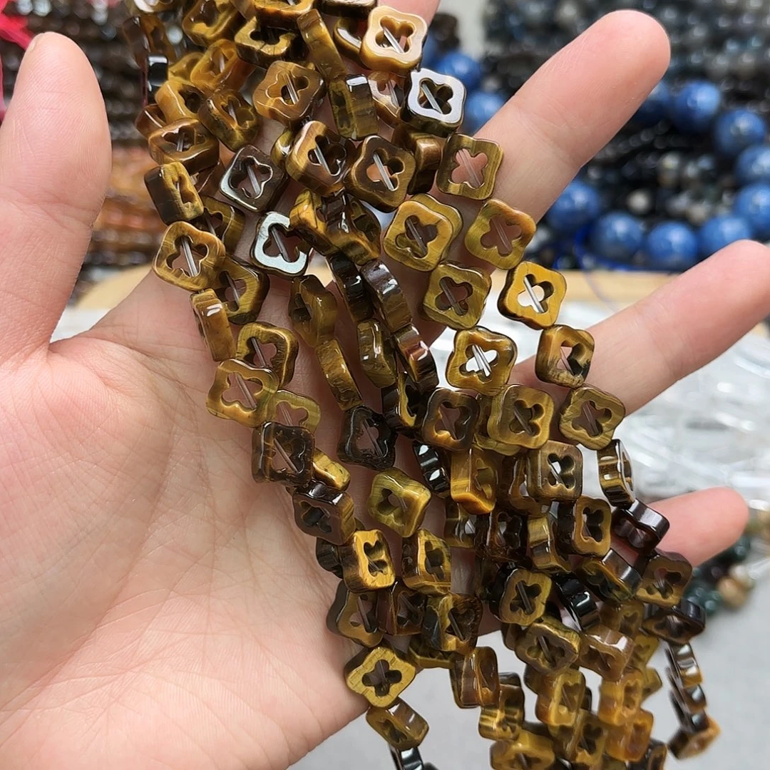 未镶嵌玛瑙/玉髓珠宝半成品卡12虎眼四叶草短条