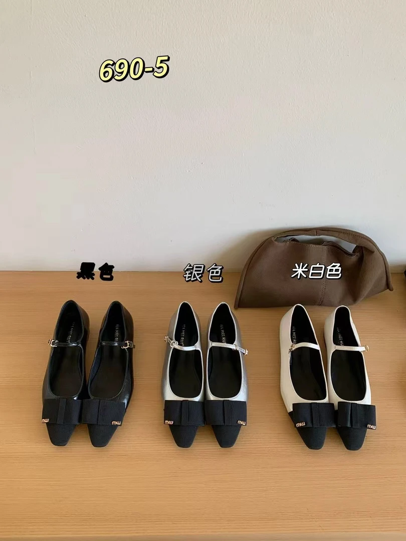 春款复古690-5时尚白色蝴蝶结乐福鞋英伦风春季单鞋粗跟百搭法式