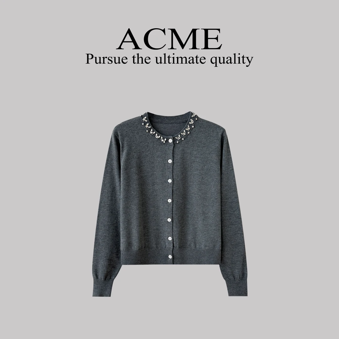 手工订珠秋冬毛针织衫上衣圆领秋季针织衫显瘦开衫轻奢  #K10047