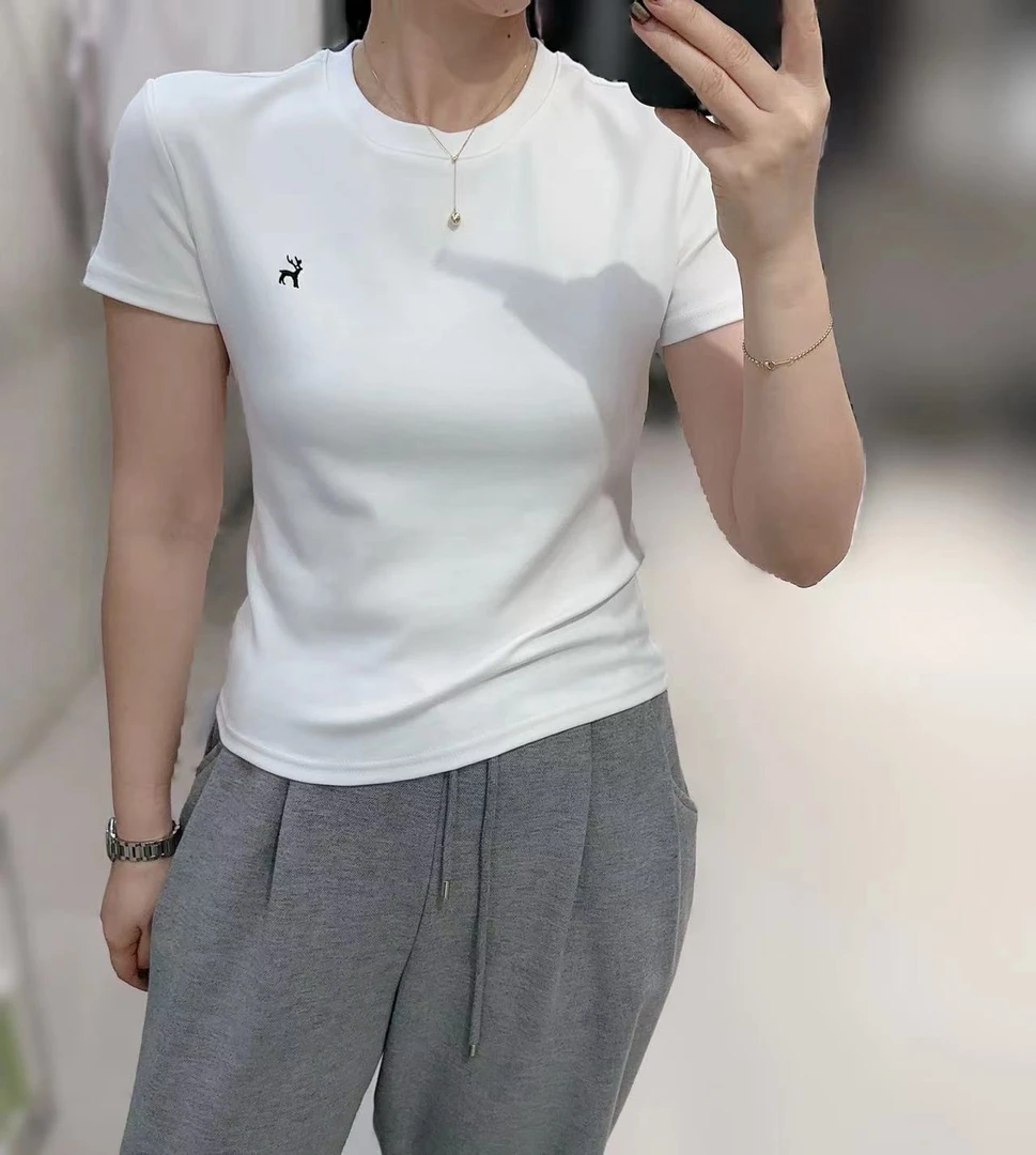 【JT定制】2025刺绣小鹿短袖圆领新款T恤