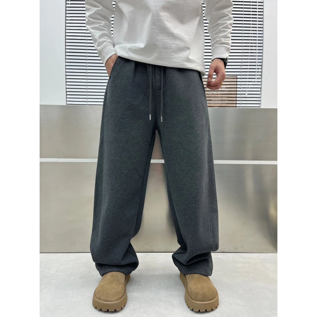 冬季男士休闲裤时尚潮流加厚阔腿裤卫裤保暖显瘦直筒阔版弯刀裤子