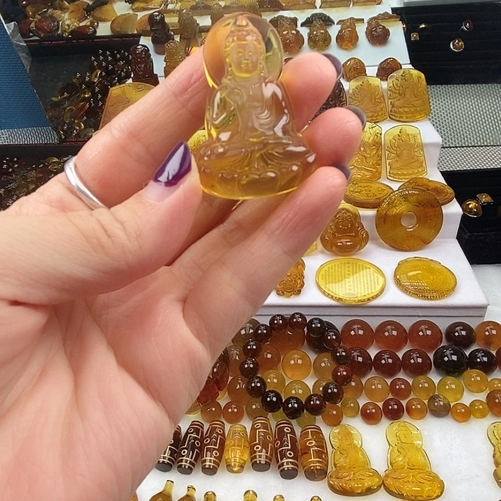 琥珀吊坠(不含链)未镶嵌天然缅甸琥珀金珀观音