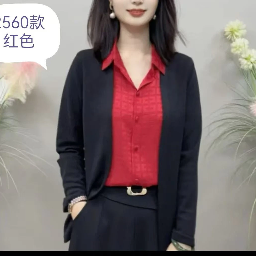 秋季上新时尚假两件开衫气质显瘦百搭长袖拼接衬衫2560