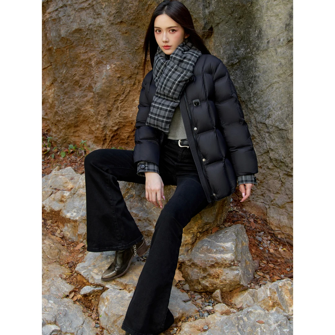 VONSRMAN围巾领羽绒服女2025年冬季新款休闲加厚保暖百搭短款外套