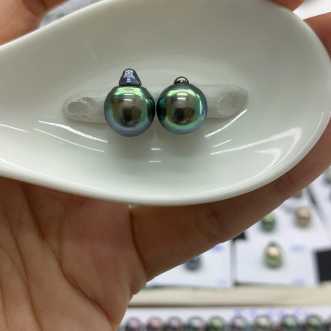 海水珍珠裸珠蓝绿炫吊镶对珠