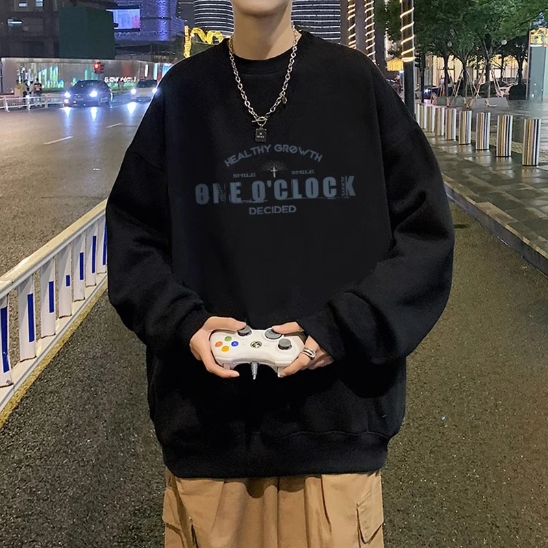 美式潮牌重磅圆领秋冬印花卫衣男女oversize大码加绒宽松上衣