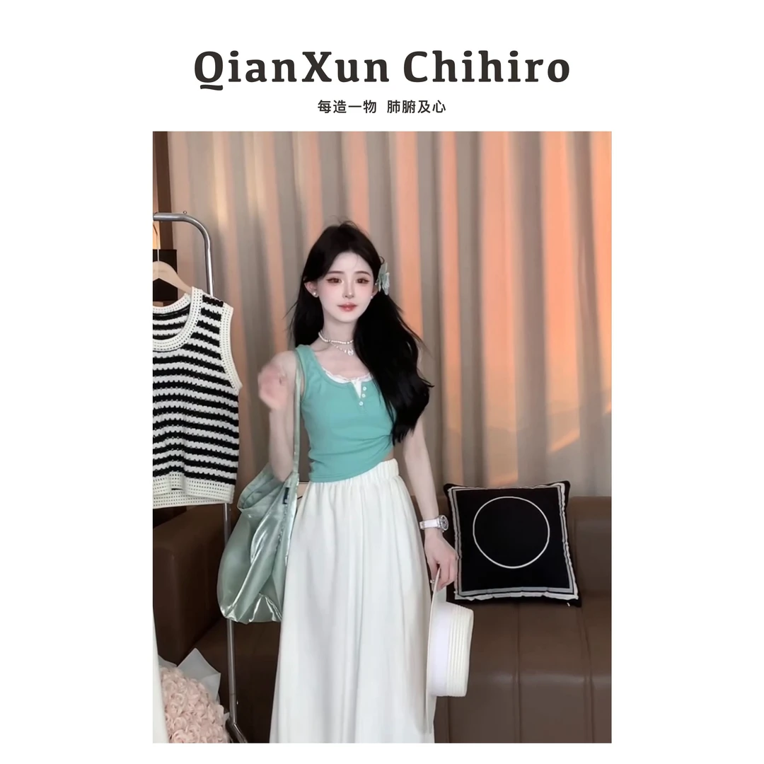 洋洋●拼色假两件T恤女设计感休闲百搭X4TX6467A X4BX6466A