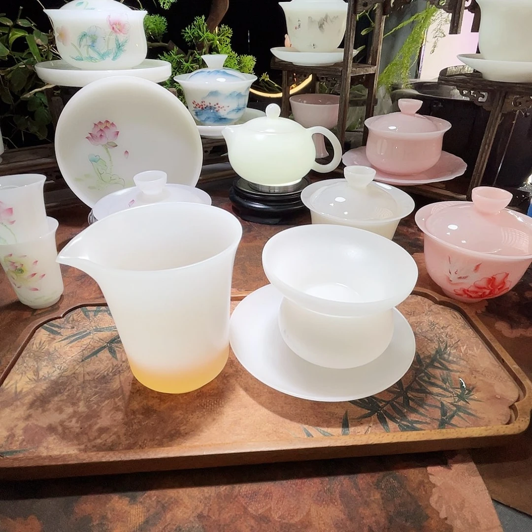 小***永冰晶璞玉素烧公道杯茶漏➕个盖碗底叠