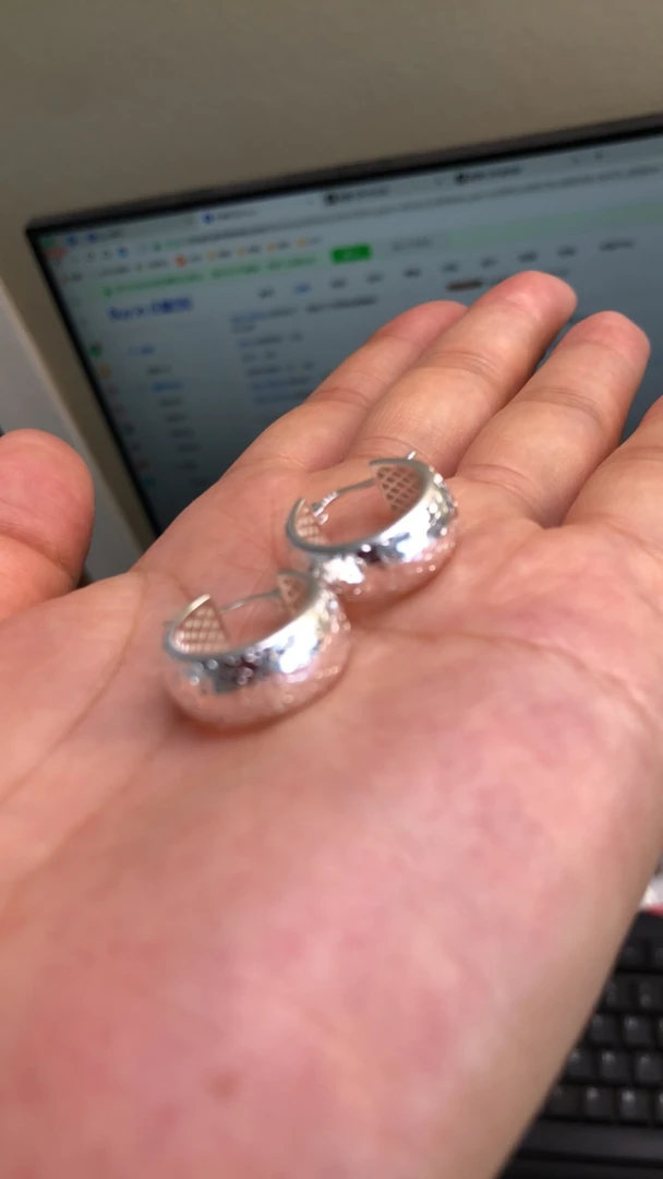 925银耳饰 满天星纯银耳扣百搭妈妈手工个性耳环大耳圈银色气质