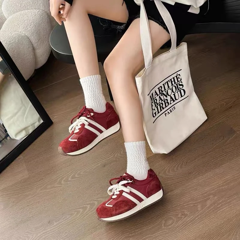 C8823  红色  时尚百搭厚底圆头系带阿甘鞋女休闲鞋