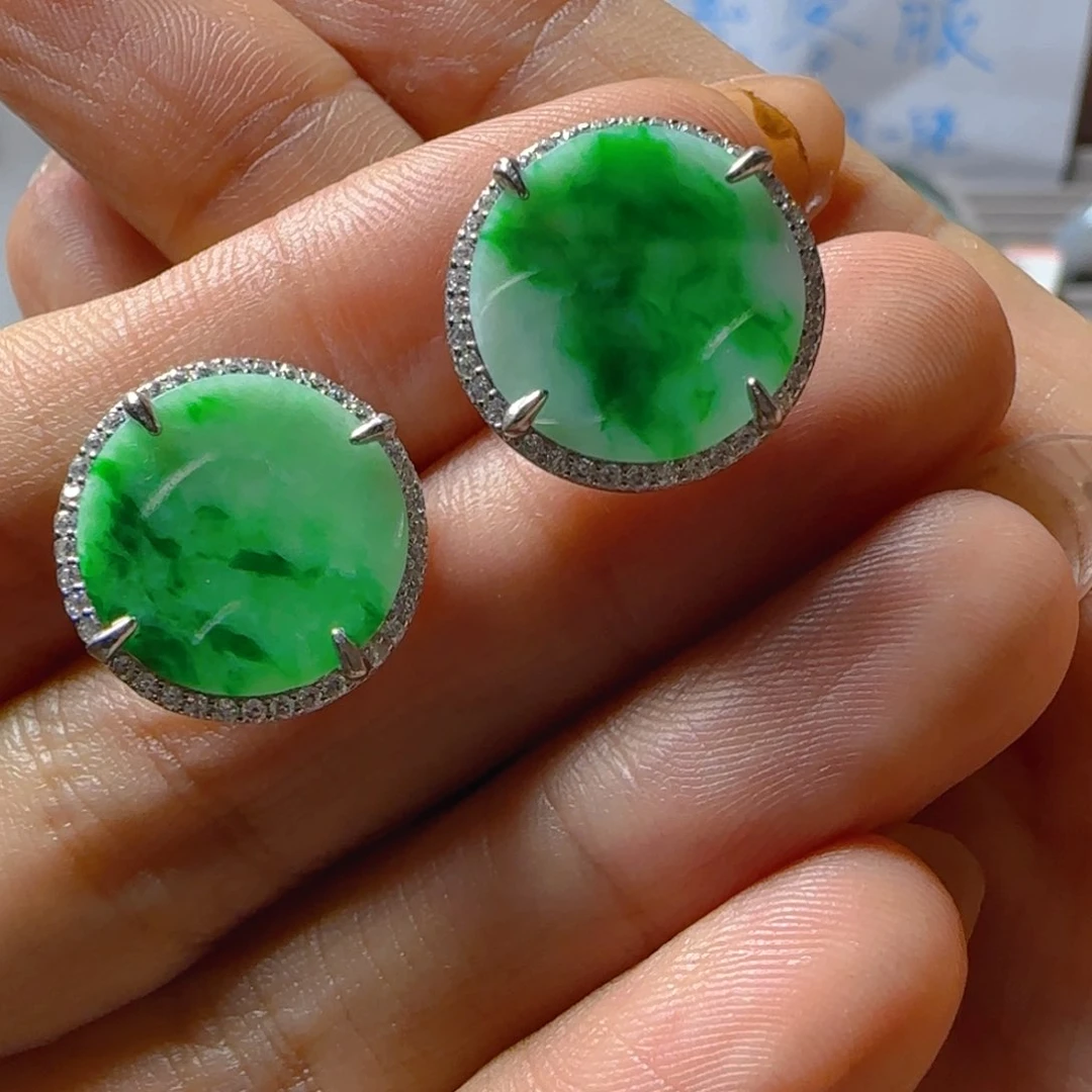 翡翠银S925镶嵌耳饰铮*翡翠280